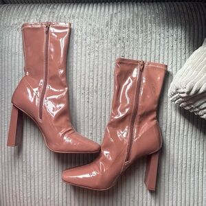 Stylish Pink Patent Leather Ankle Boots